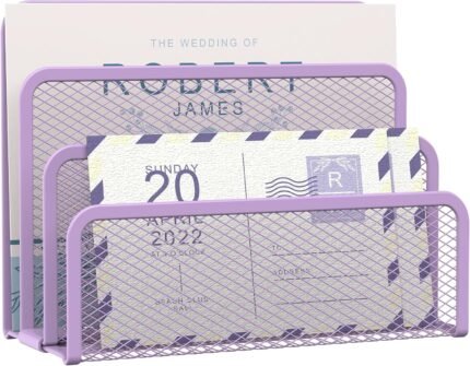 SUPEASY Mail Organizer, Desktop File Organizer Mesh Metal Mail Holder Countertop with 3-Slot, Letter Sorter File Holder, Office Envelope Organizer for Mails (Purple), 1 Pack
