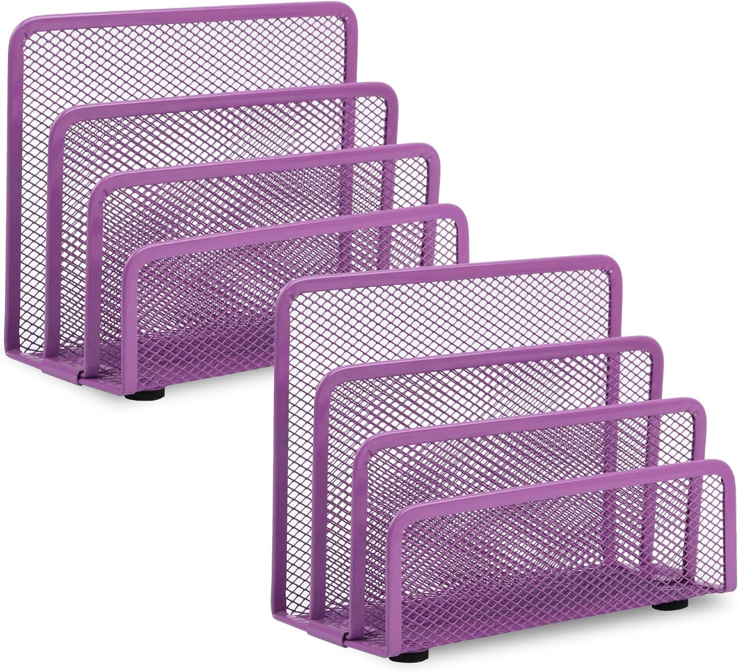 EASEPRES Desk Mail Organizer, Purple 2 Pack Office Small Letter Sorter Desktop File Organizer Metal Mesh with 3 Vertical Upright Compartments