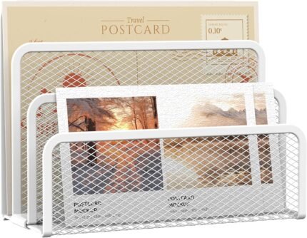 SUPEASY Mail Organizer, Desktop File Organizer Mesh Metal Mail Holder Countertop with 3-Slot, Letter Sorter File Holder, Office Envelope Organizer for Mails (White)
